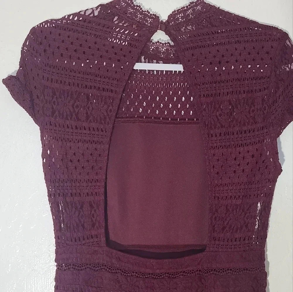 Anthro Foxiedox | Burgundy Ellie Fit & Flare Lace Dress Sz M - Picture 8 of 10